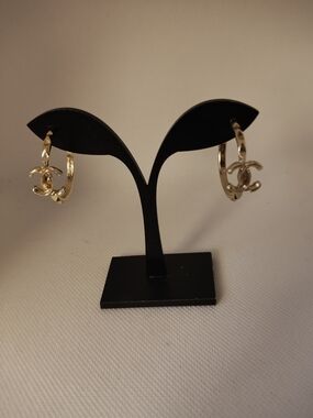 Gold Tone Interlocking Logo Hoop Earrings